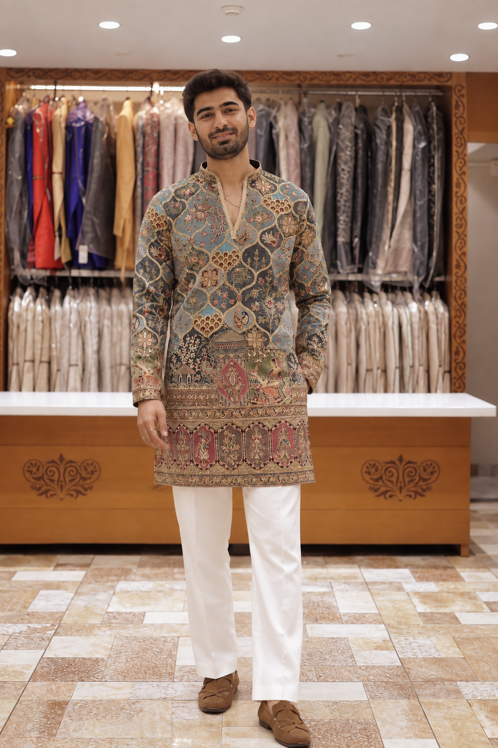 Men’s Heavy Embroidered Short Kurta Only – Trendy V-Neck Ethnic Wear