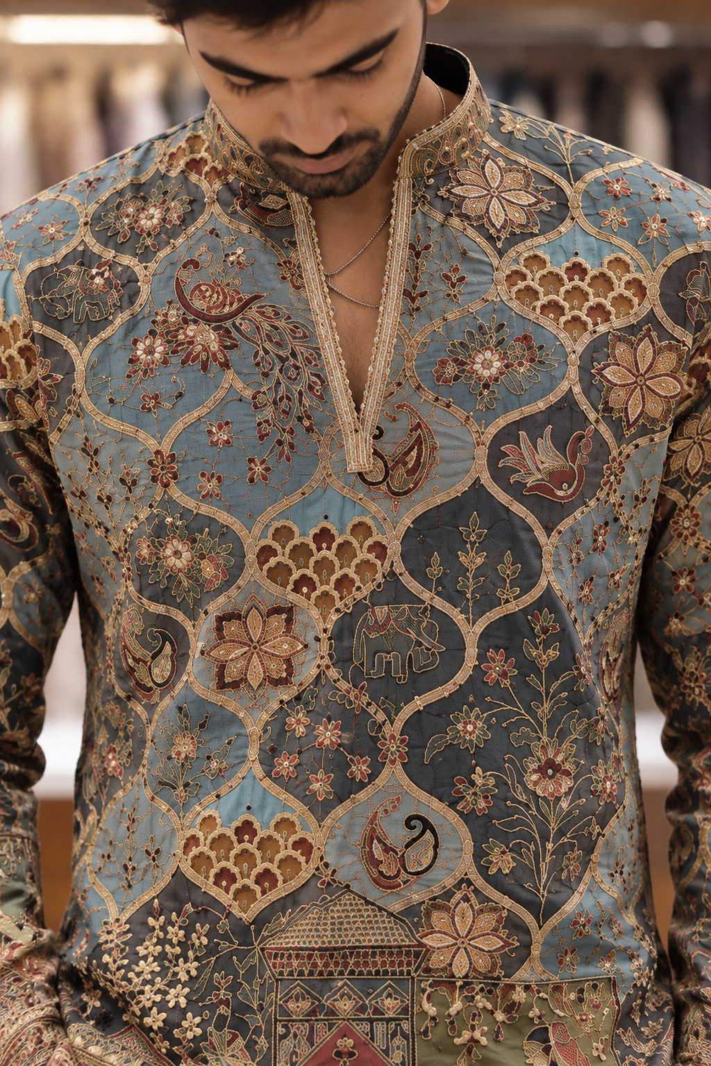 Men’s Heavy Embroidered Short Kurta Only – Trendy V-Neck Ethnic Wear