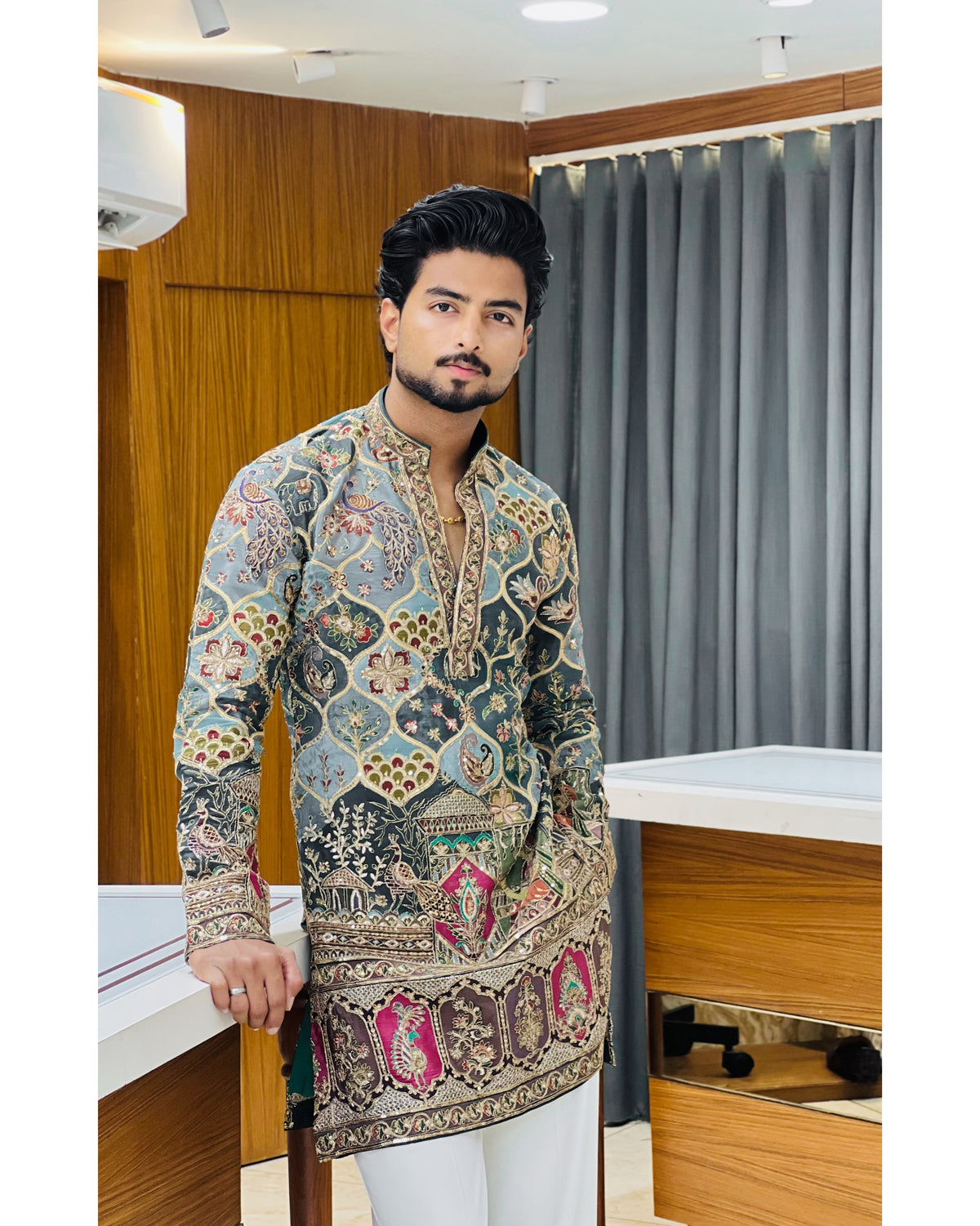 Men’s Heavy Embroidered Short Kurta Only – Trendy V-Neck Ethnic Wear