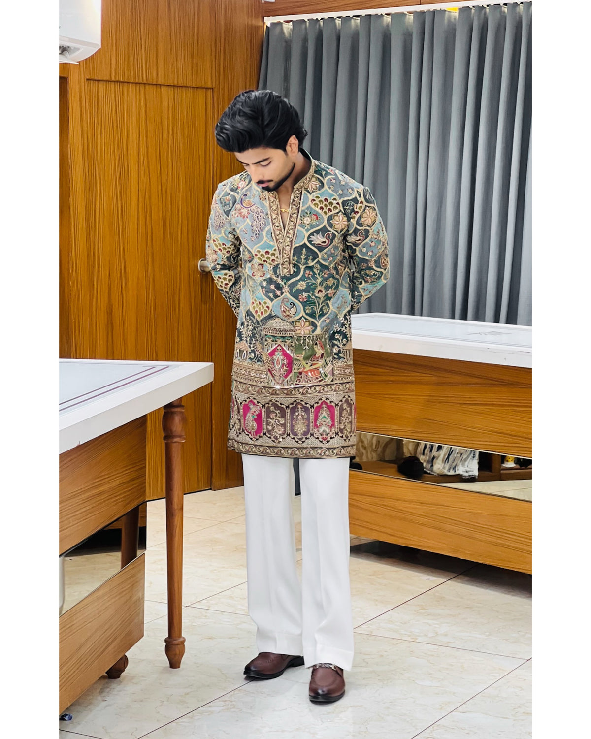 Men’s Heavy Embroidered Short Kurta Only – Trendy V-Neck Ethnic Wear