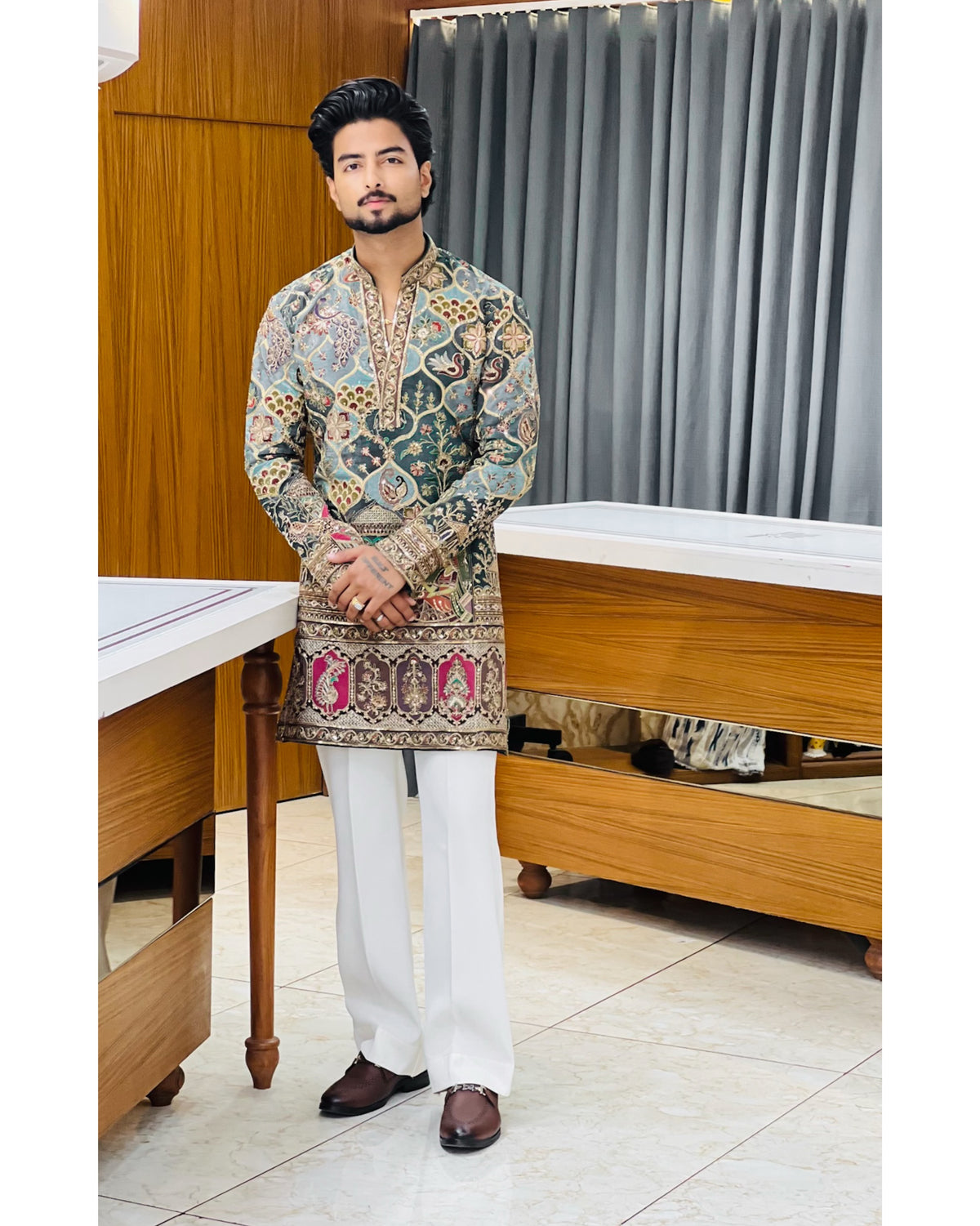 Men’s Heavy Embroidered Short Kurta Only – Trendy V-Neck Ethnic Wear