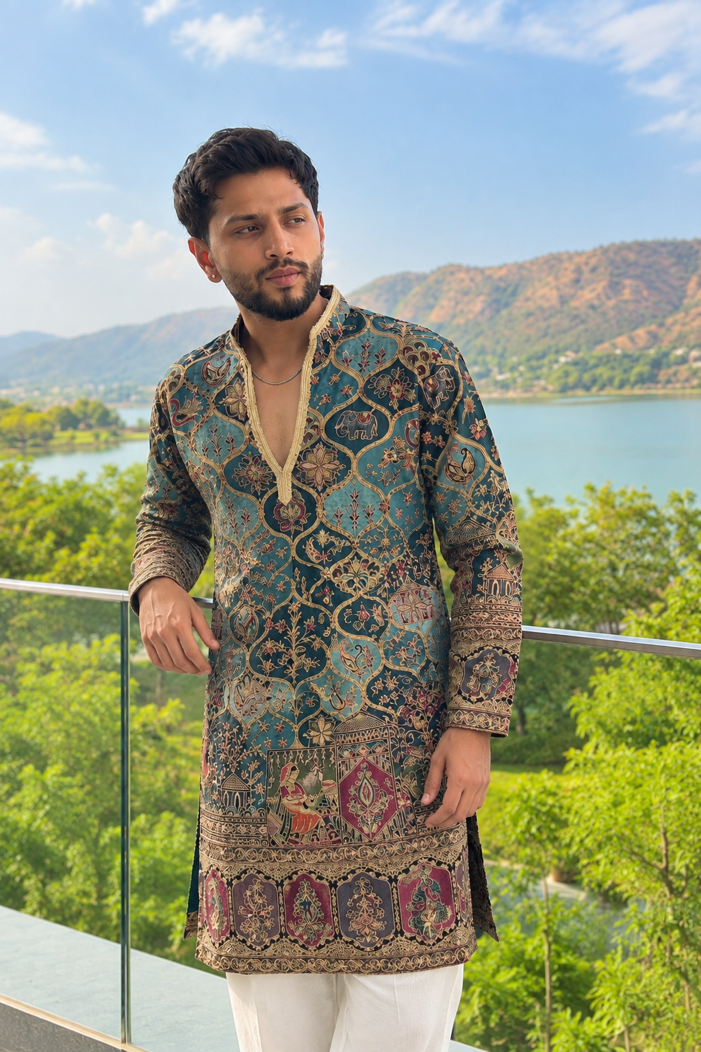 Men’s Heavy Embroidered Short Kurta Only – Trendy V-Neck Ethnic Wear