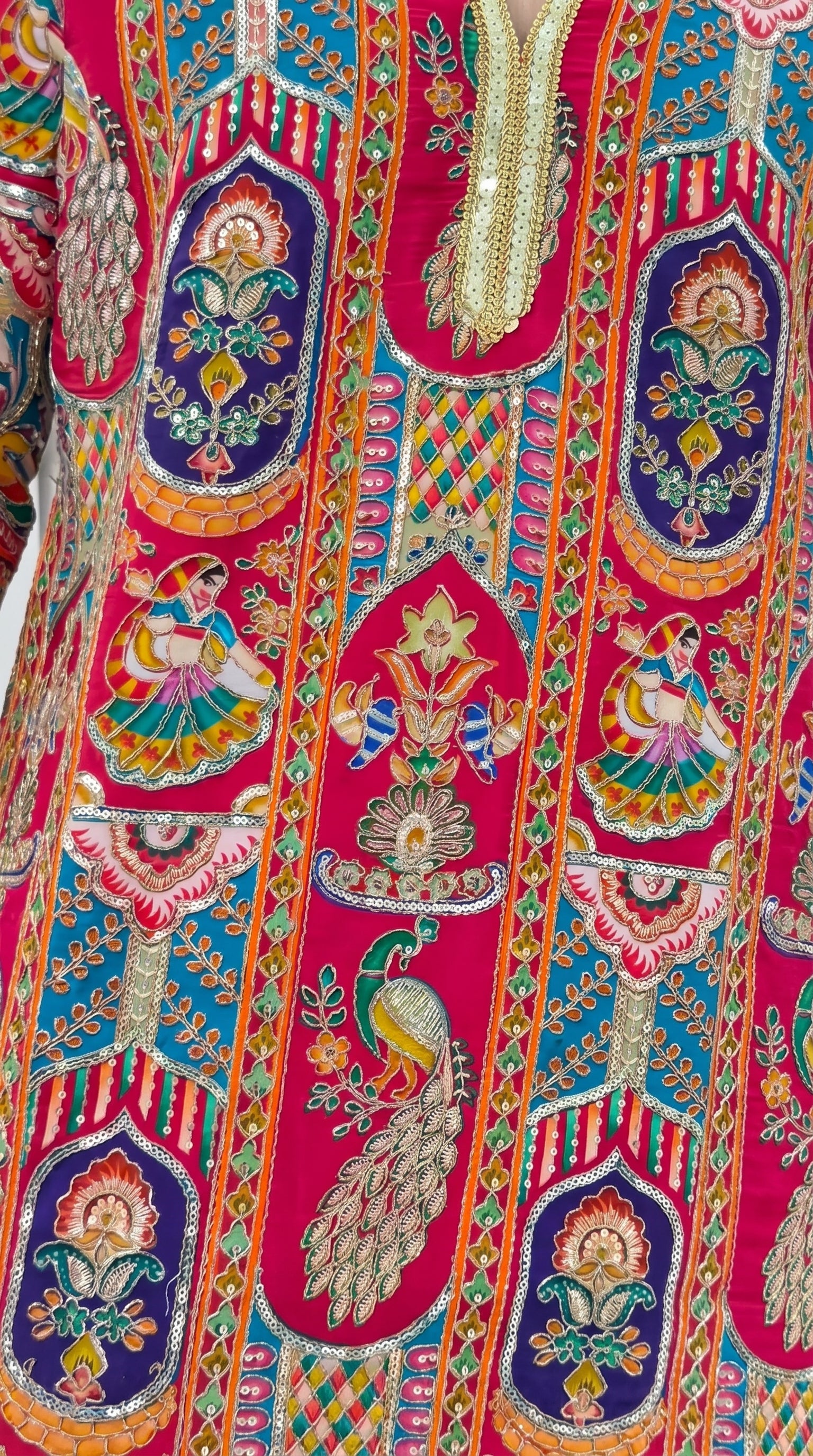 Men's Premium Red Peacock Print Designer Kurta