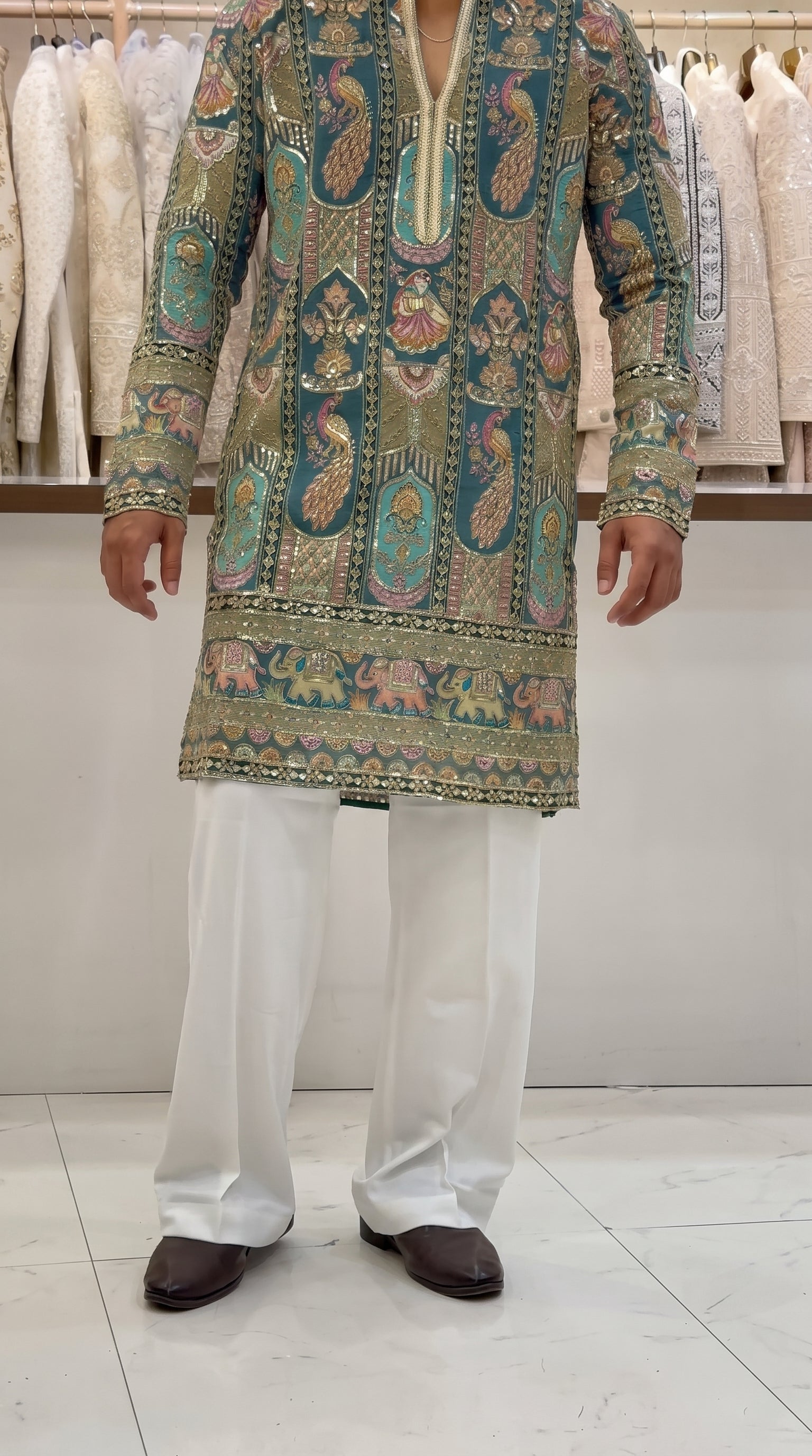 Men's Premium Rama Peacock Print Designer Kurta