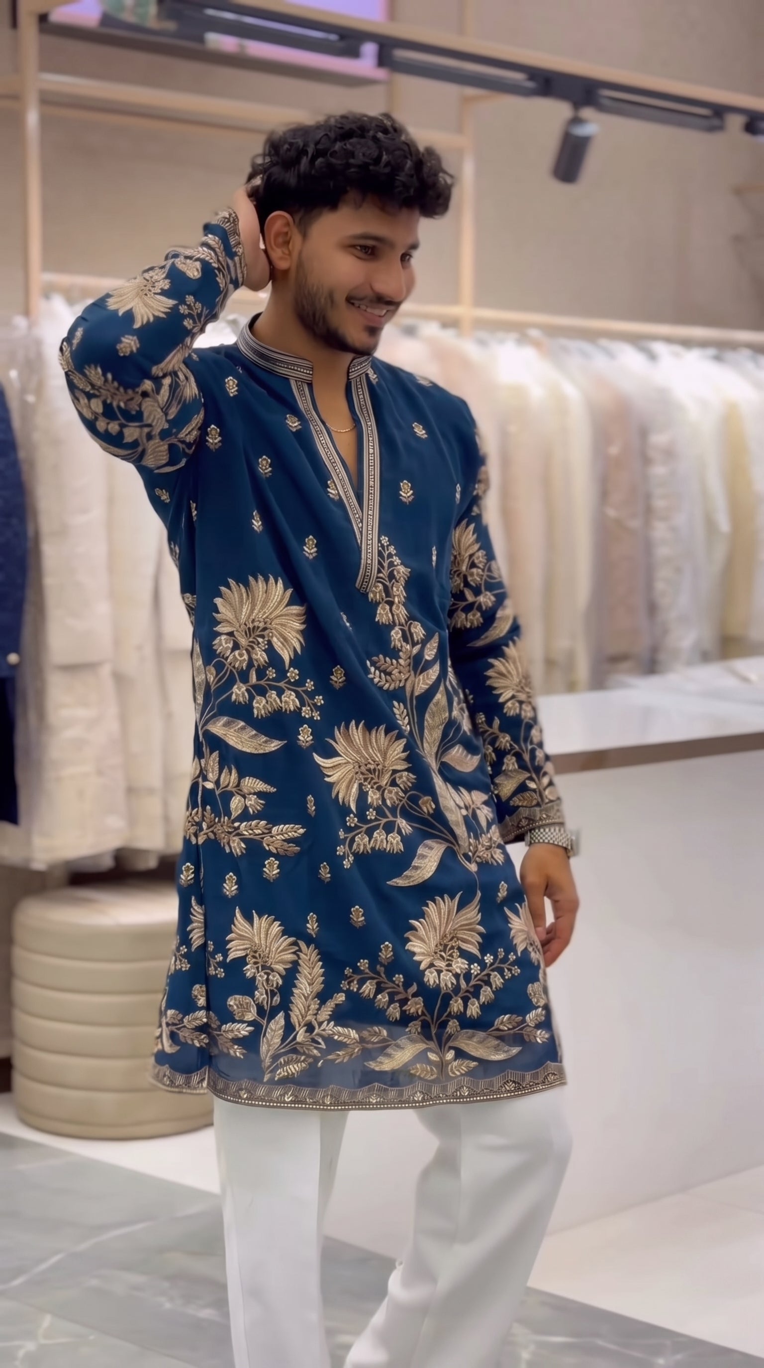Men's Premium Royal Blue Embroidered Kurta