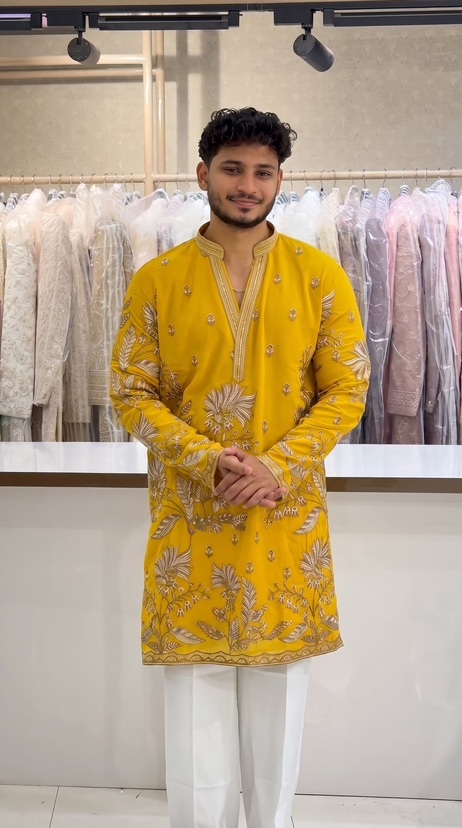 Men's Premium Yellow Embroidered Kurta