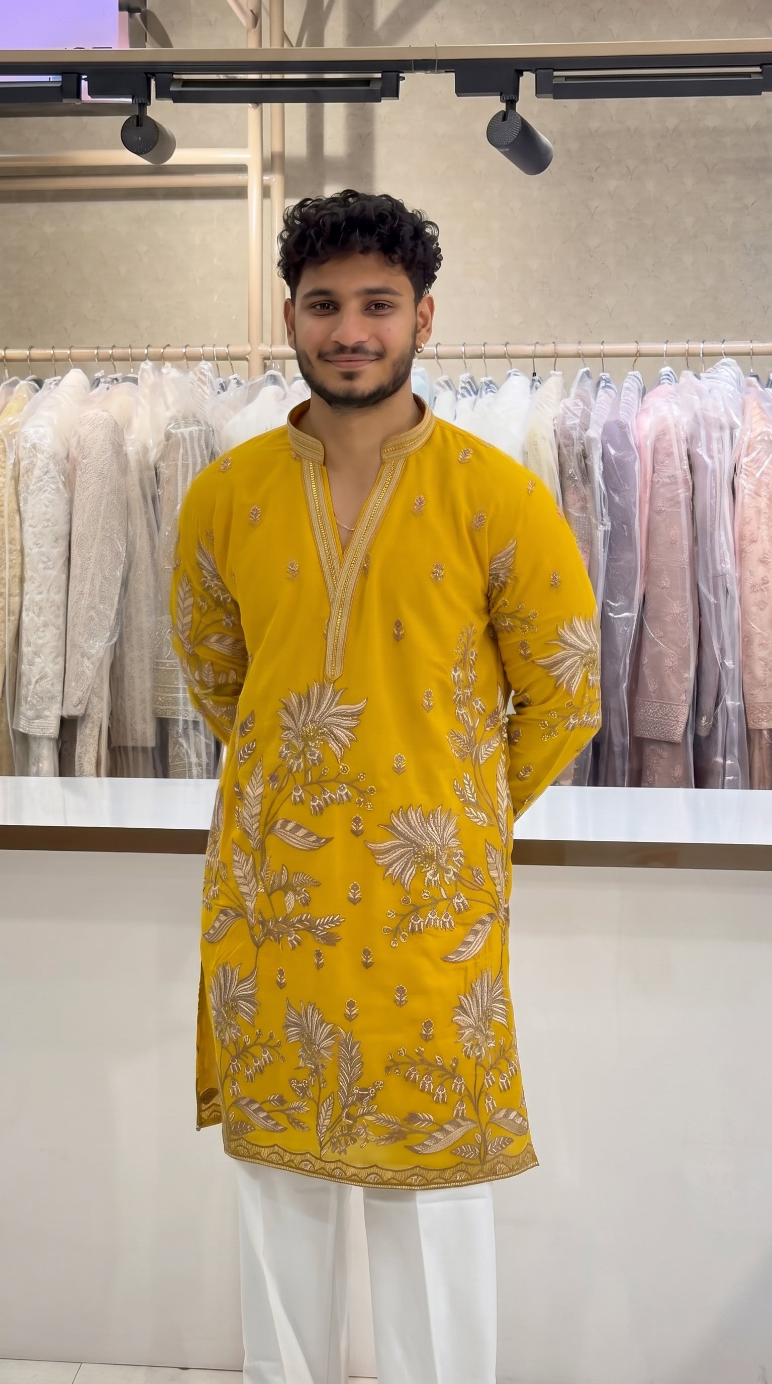 Men's Premium Yellow Embroidered Kurta
