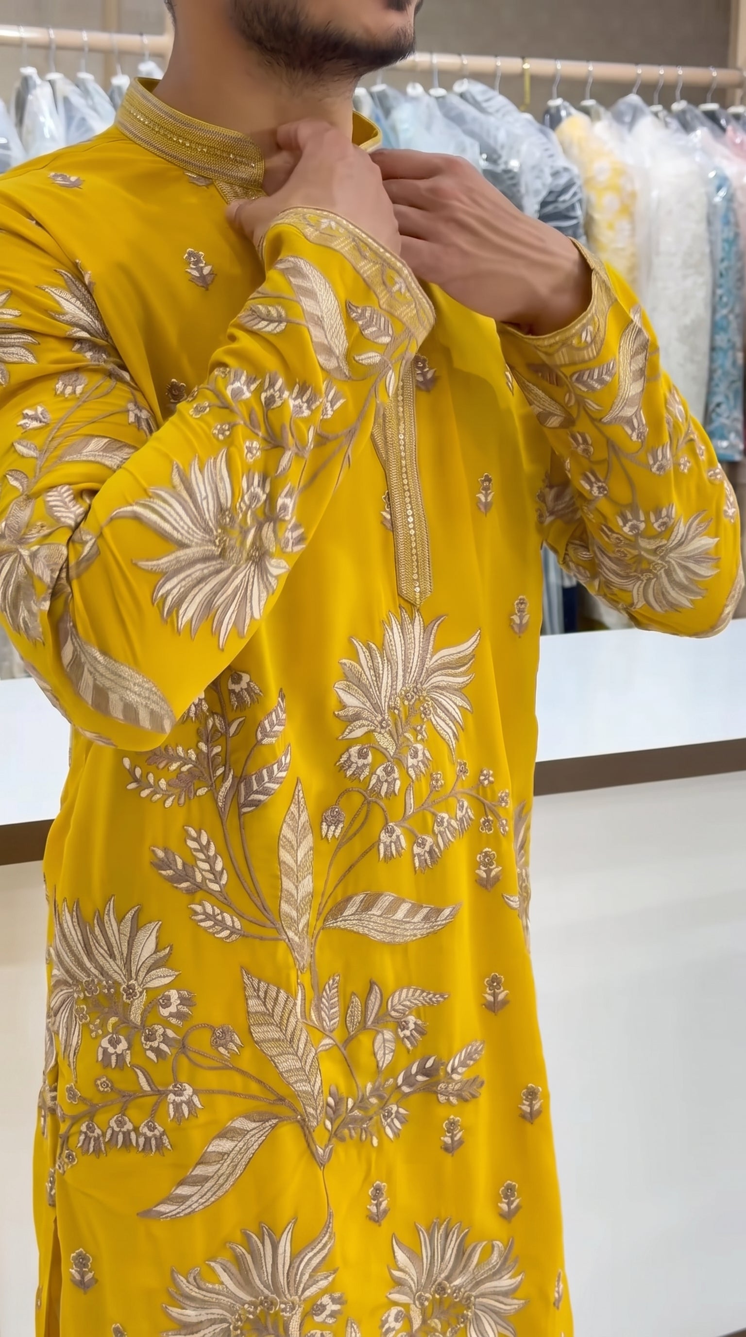 Men's Premium Yellow Embroidered Kurta