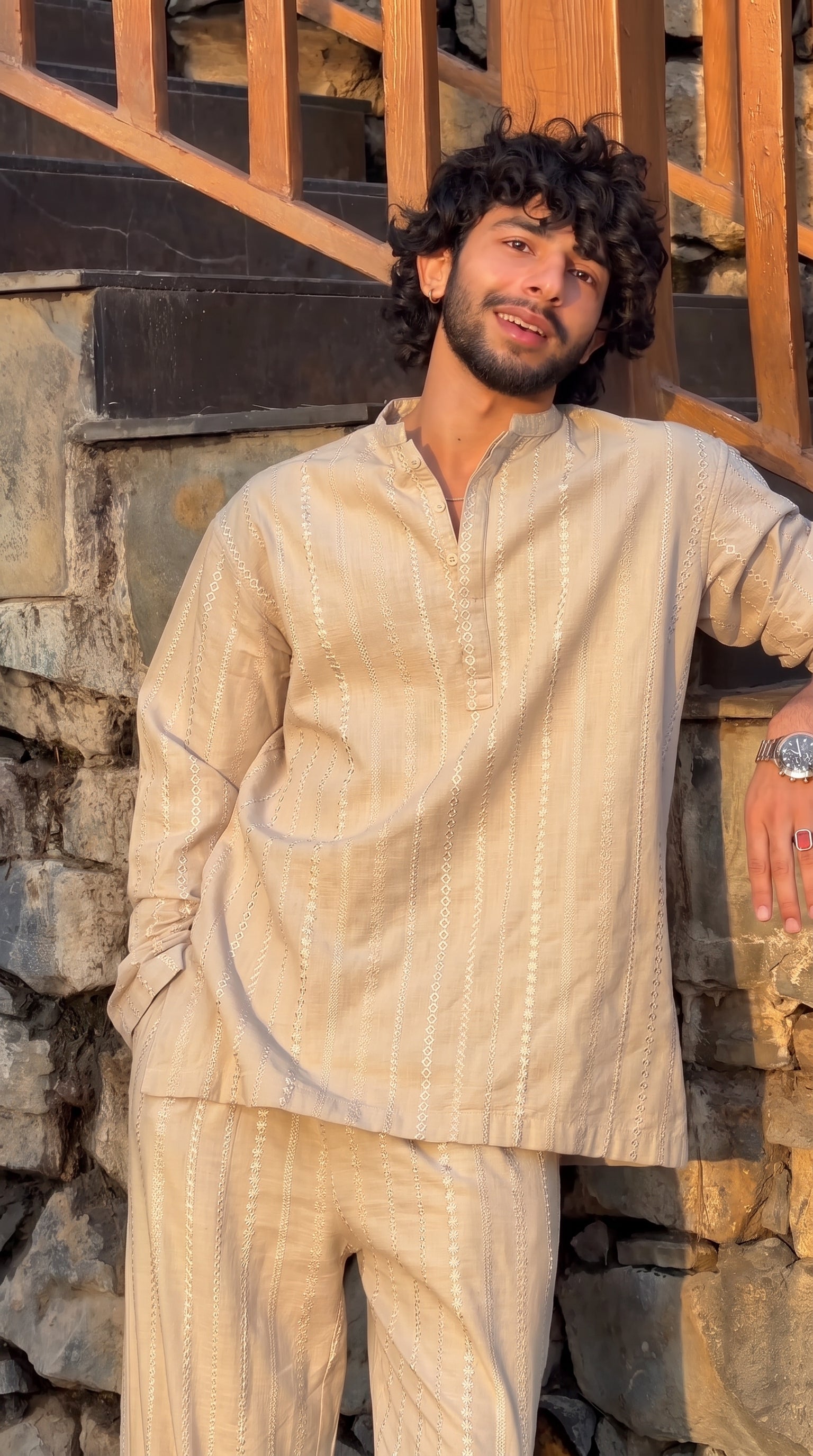 Men's Premium Beige Linen Full Pair Co-ord Set