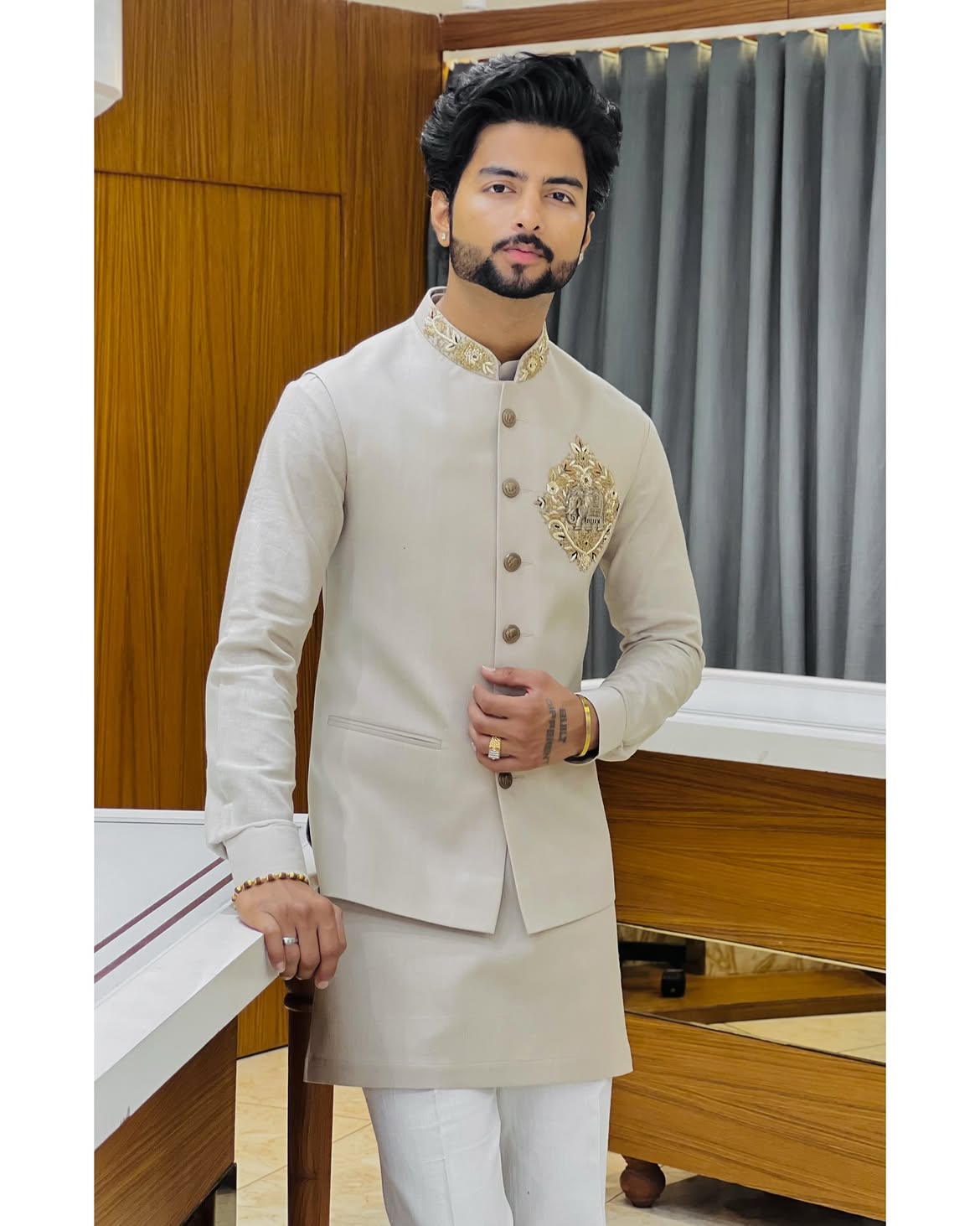 Men's Premium Handwork Linen Pair Set with Designer Nehru Jacket