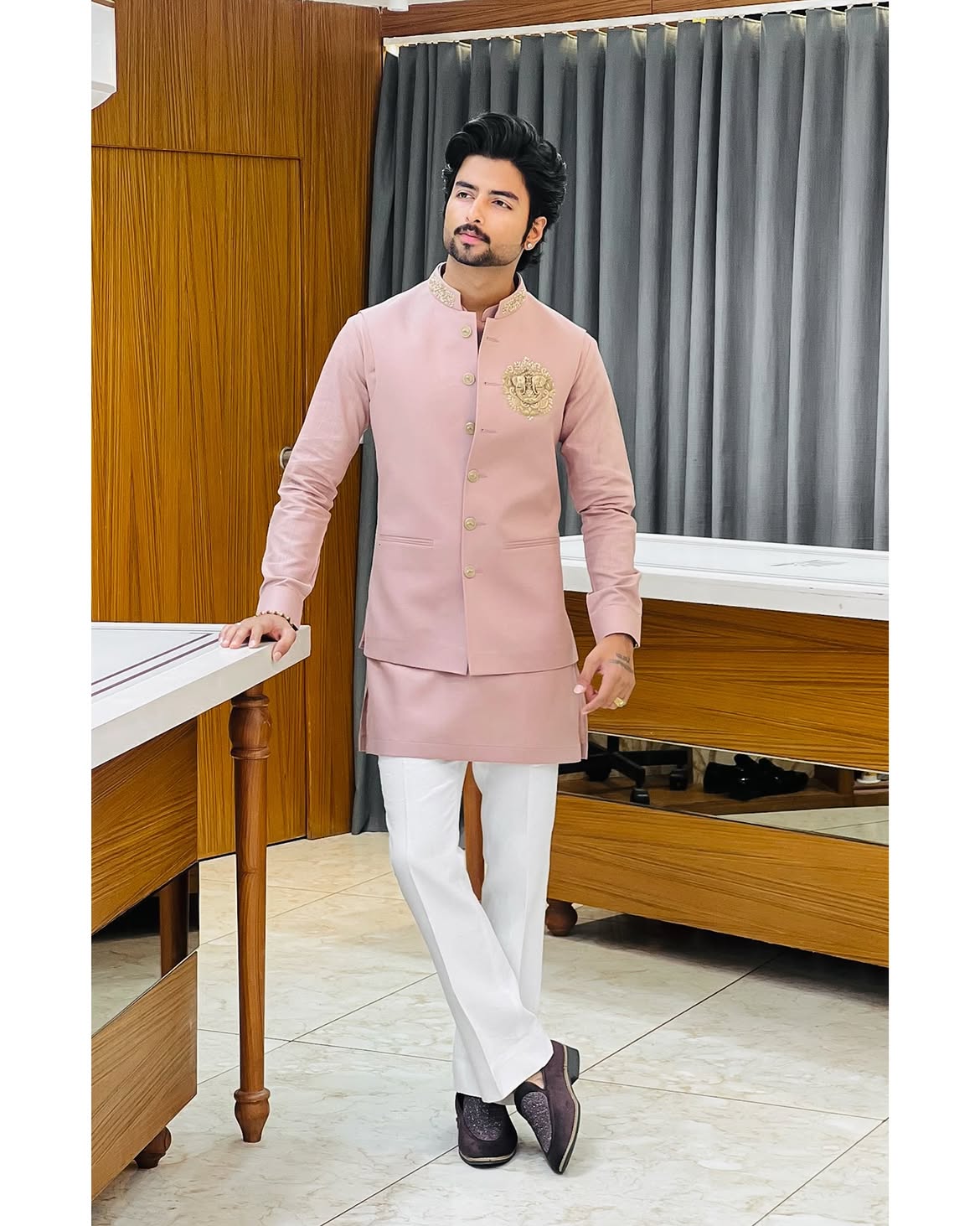 Men's Premium Handwork Linen Pair Set with Designer Nehru Jacket