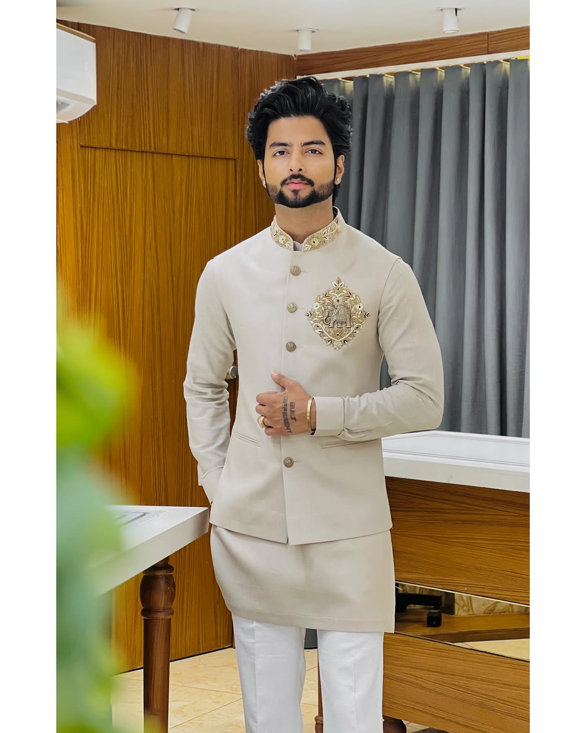 Men's Premium Handwork Linen Pair Set with Designer Nehru Jacket
