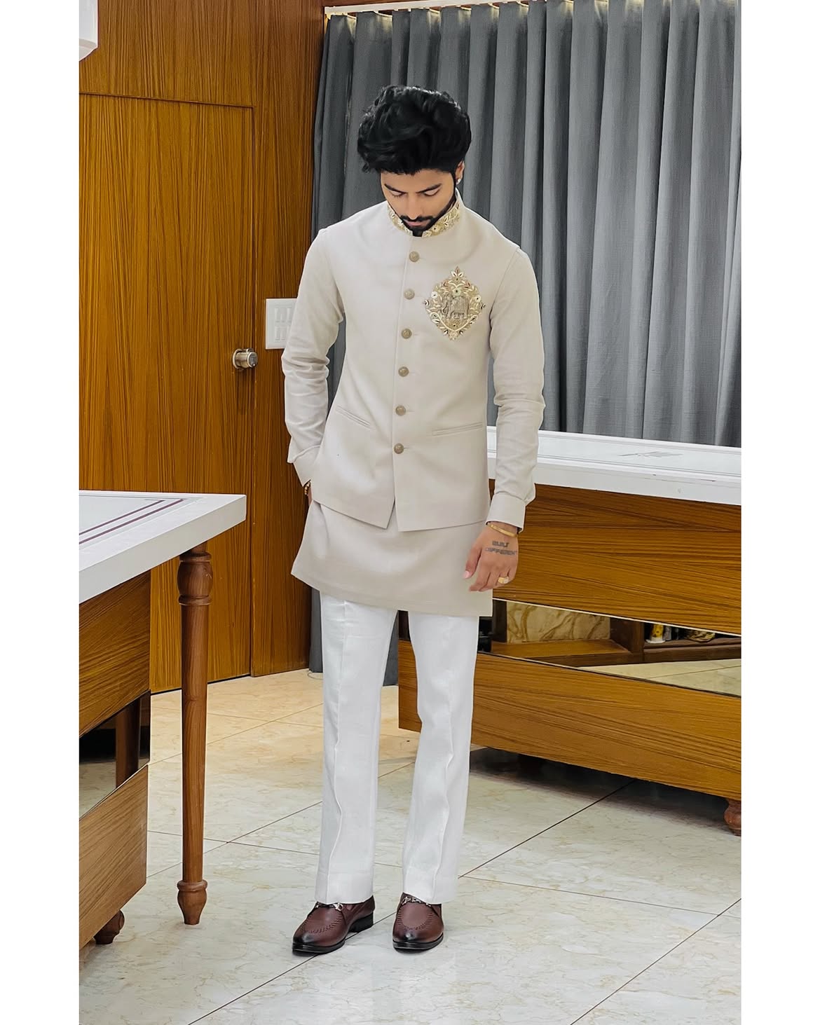 Men's Premium Handwork Linen Pair Set with Designer Nehru Jacket