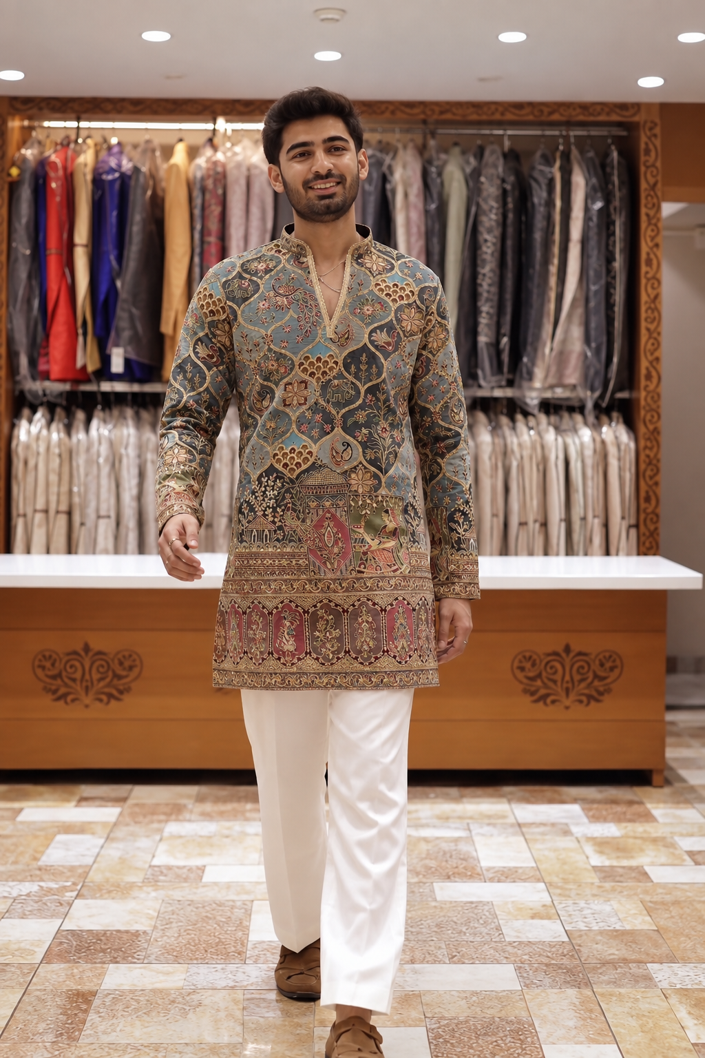 Men’s Heavy Embroidered Short Kurta Only – Trendy V-Neck Ethnic Wear