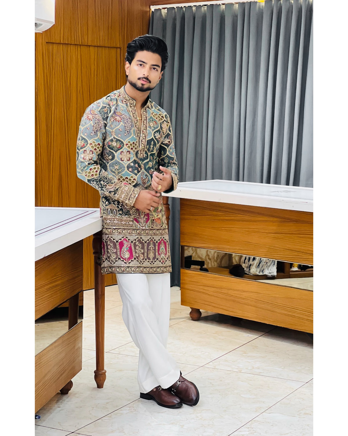Men’s Heavy Embroidered Short Kurta Only – Trendy V-Neck Ethnic Wear