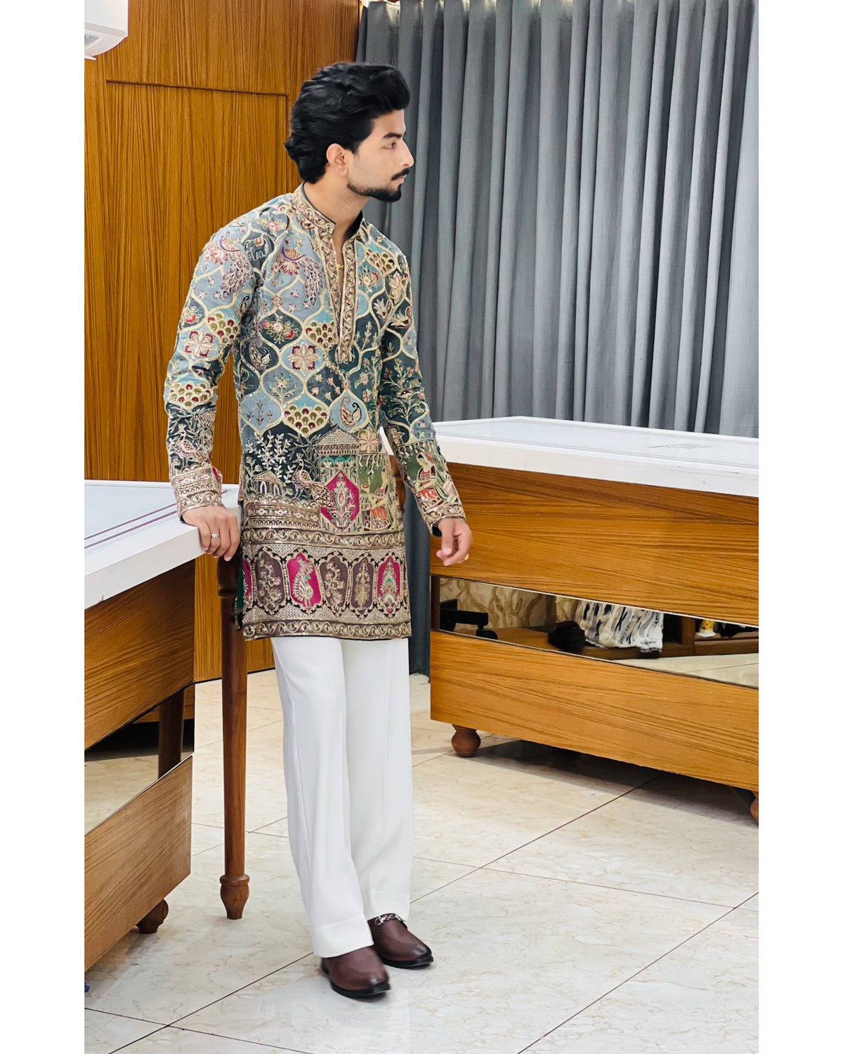 Men’s Heavy Embroidered Short Kurta Only – Trendy V-Neck Ethnic Wear