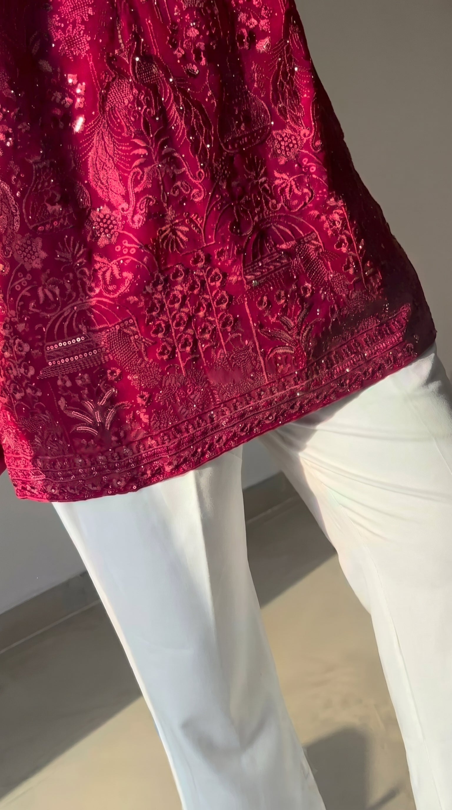 Men's Premium Embroidery Pink Embroidered Kurta