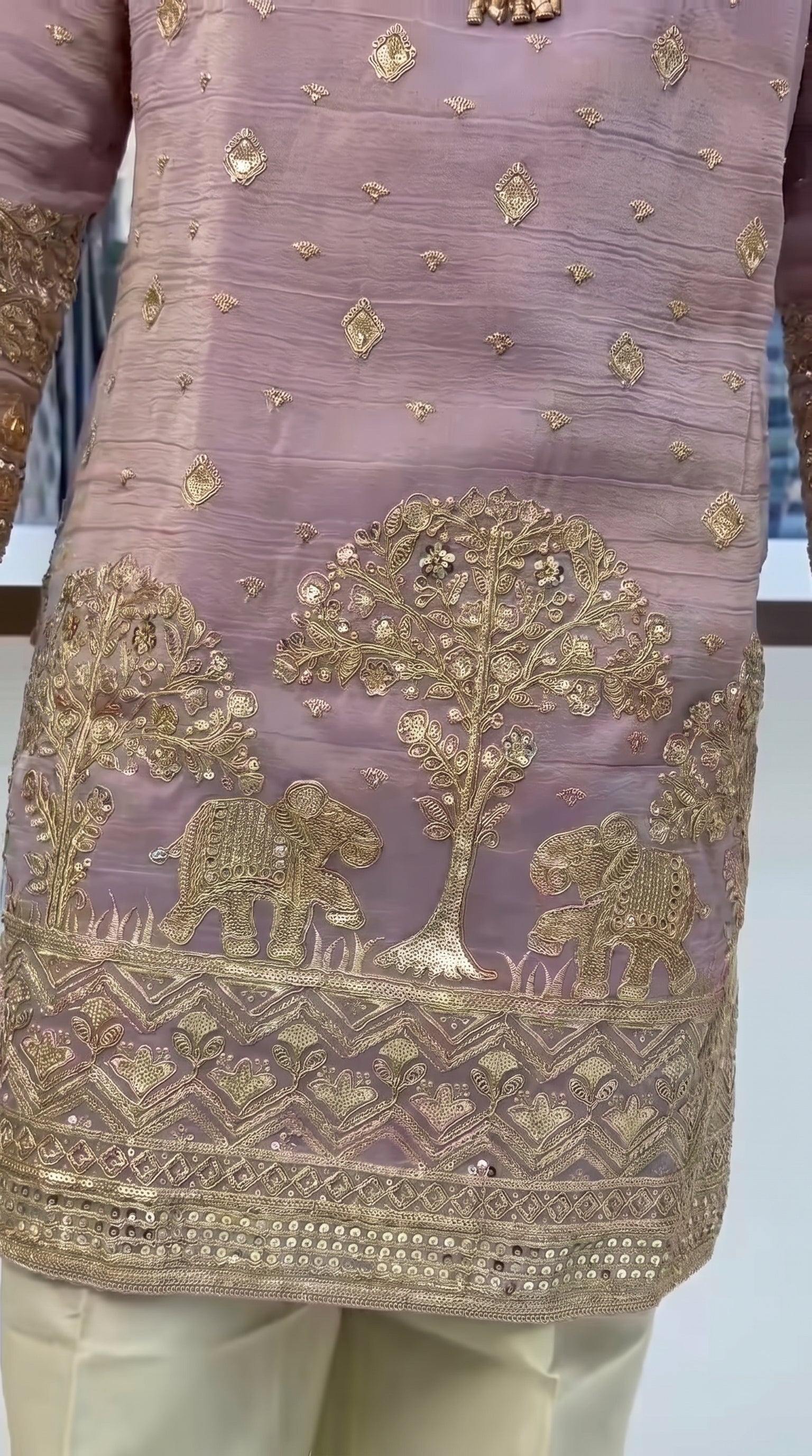Trendy Pink Embroidered V-Neck Short Kurta for Men