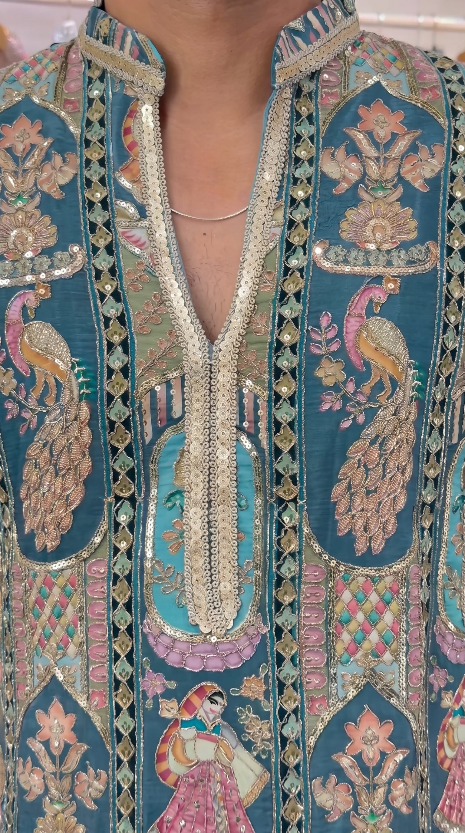 Men's Premium Rama Peacock Print Designer Kurta