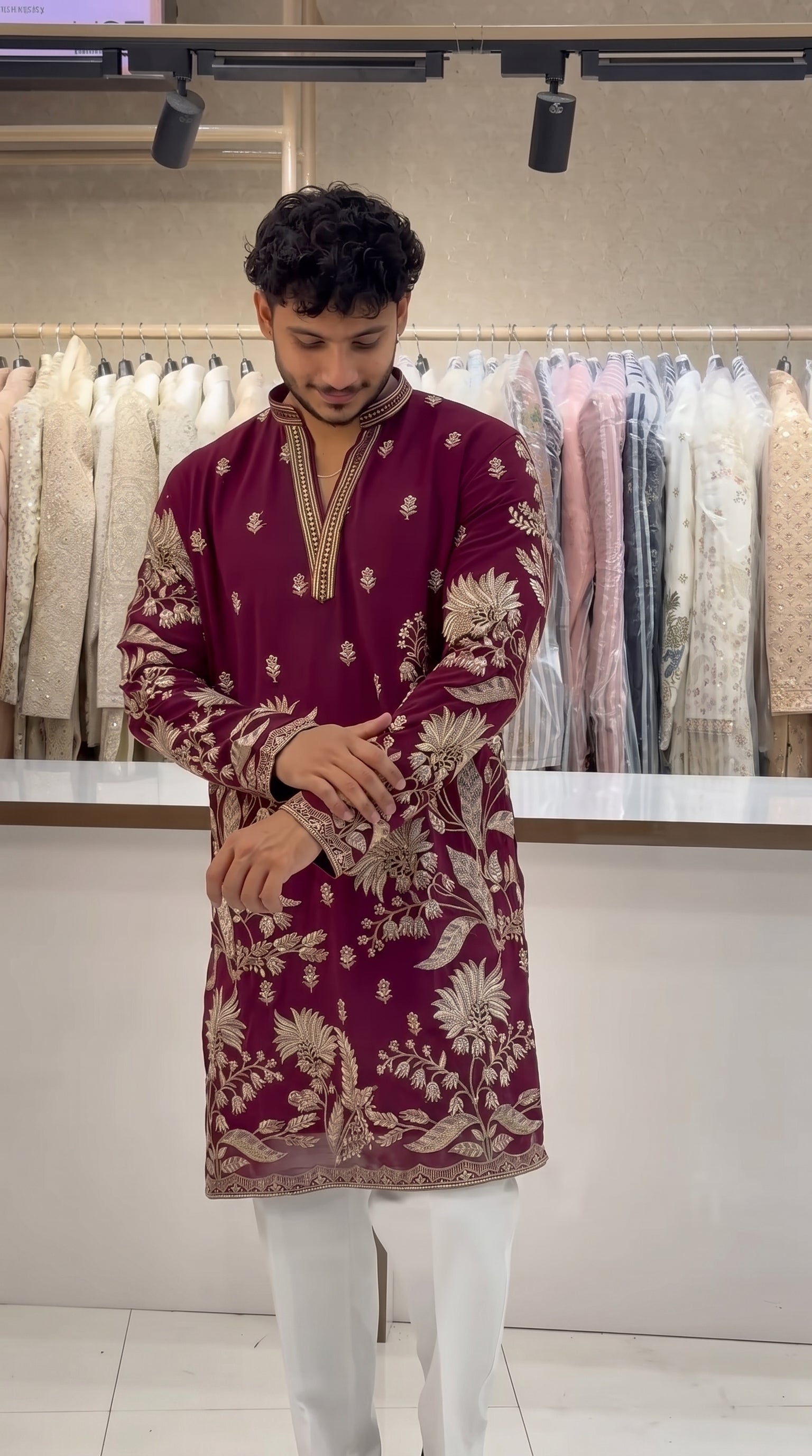 Men's Premium Wine Embroidered Kurta