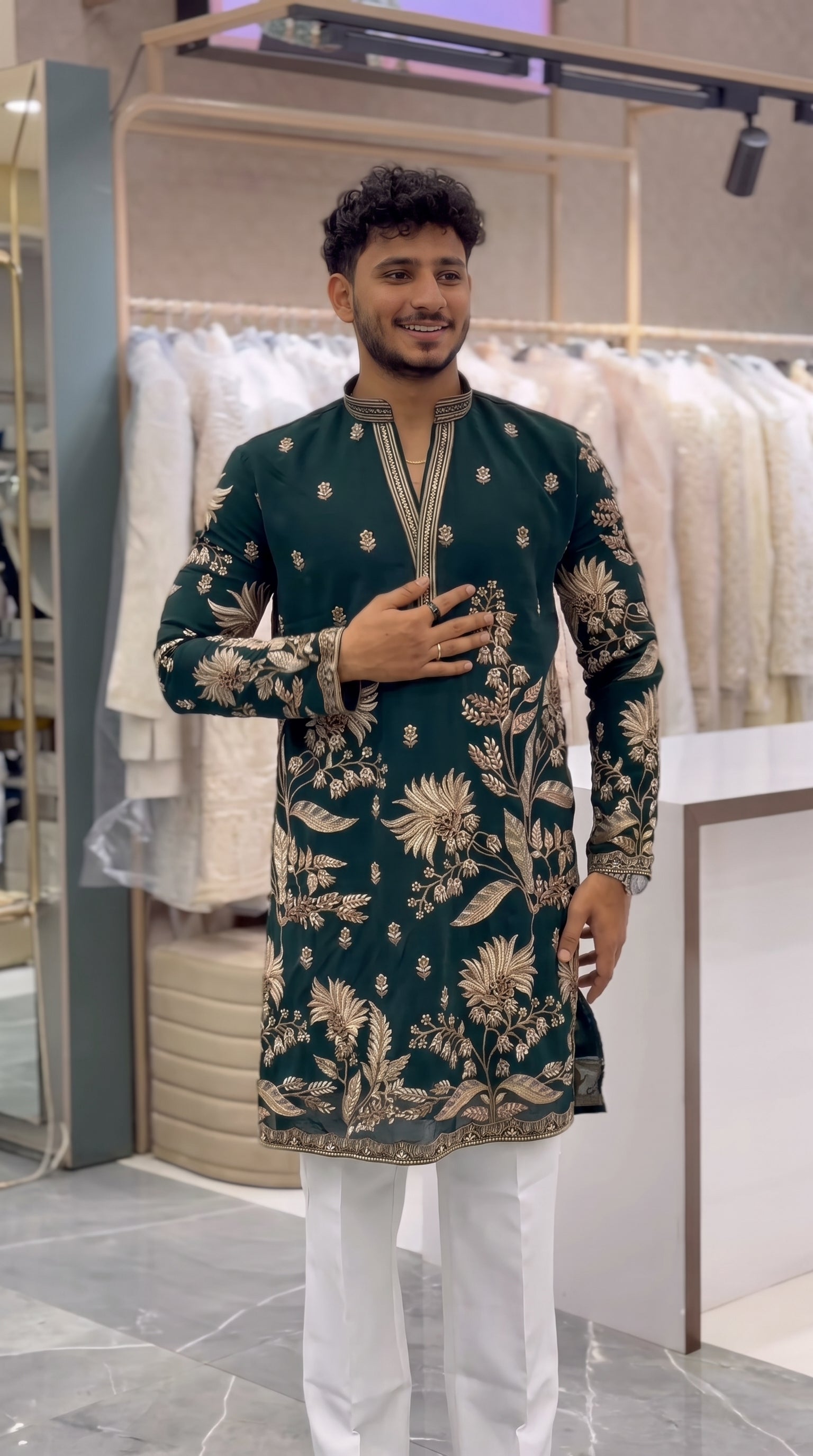 Men's Premium Dark Green Embroidered Kurta