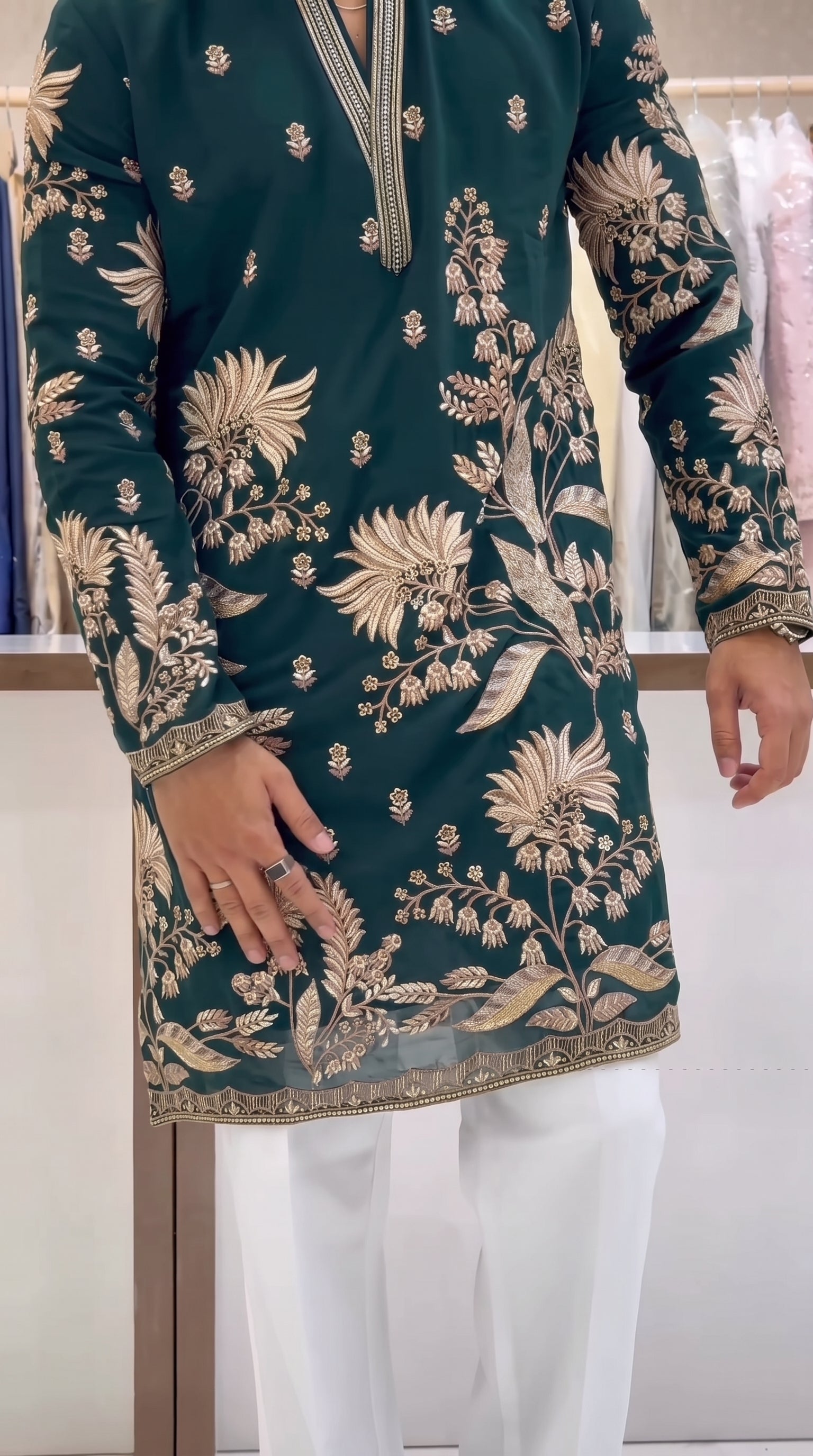 Men's Premium Dark Green Embroidered Kurta