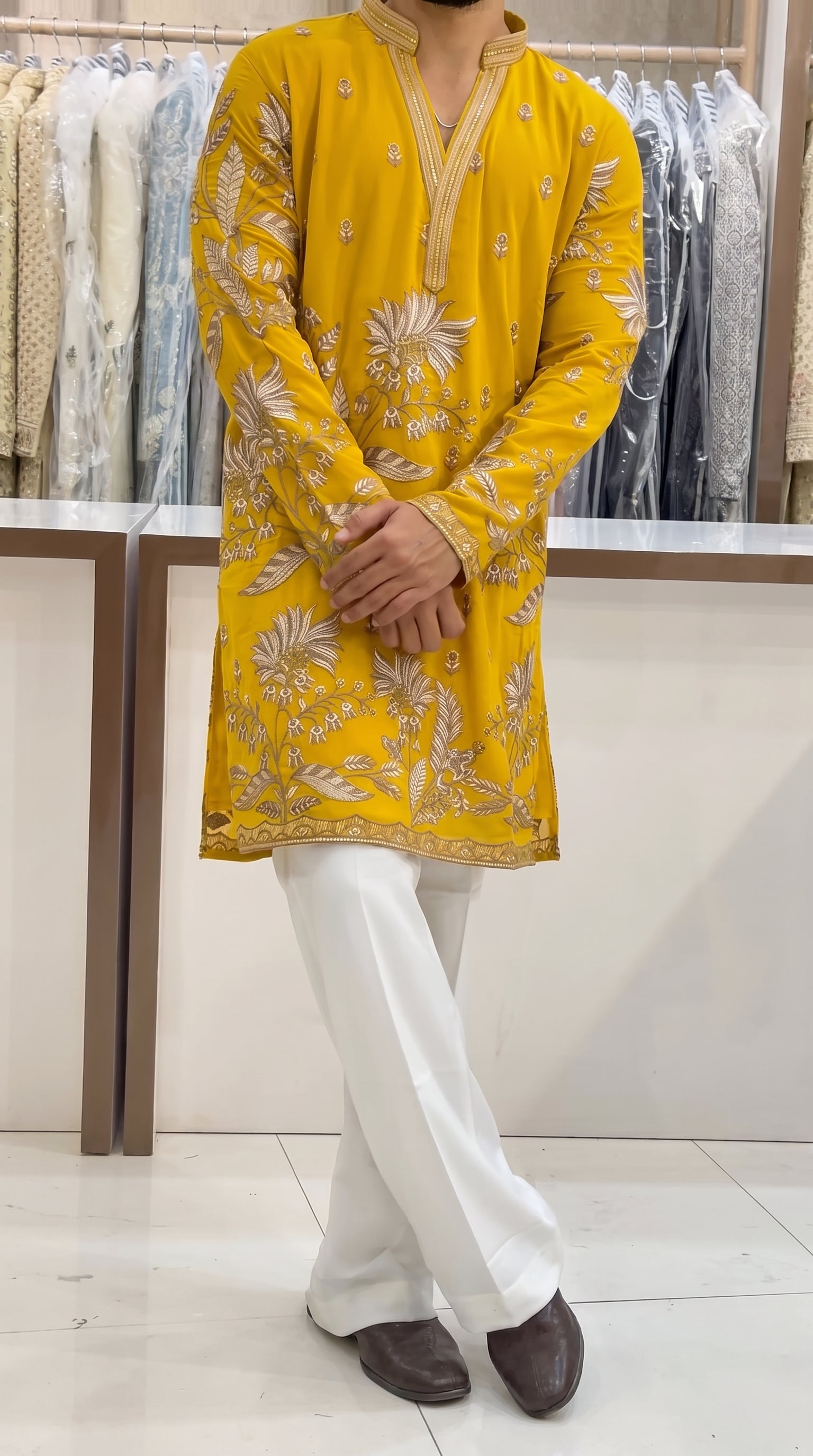 Men's Premium Yellow Embroidered Kurta