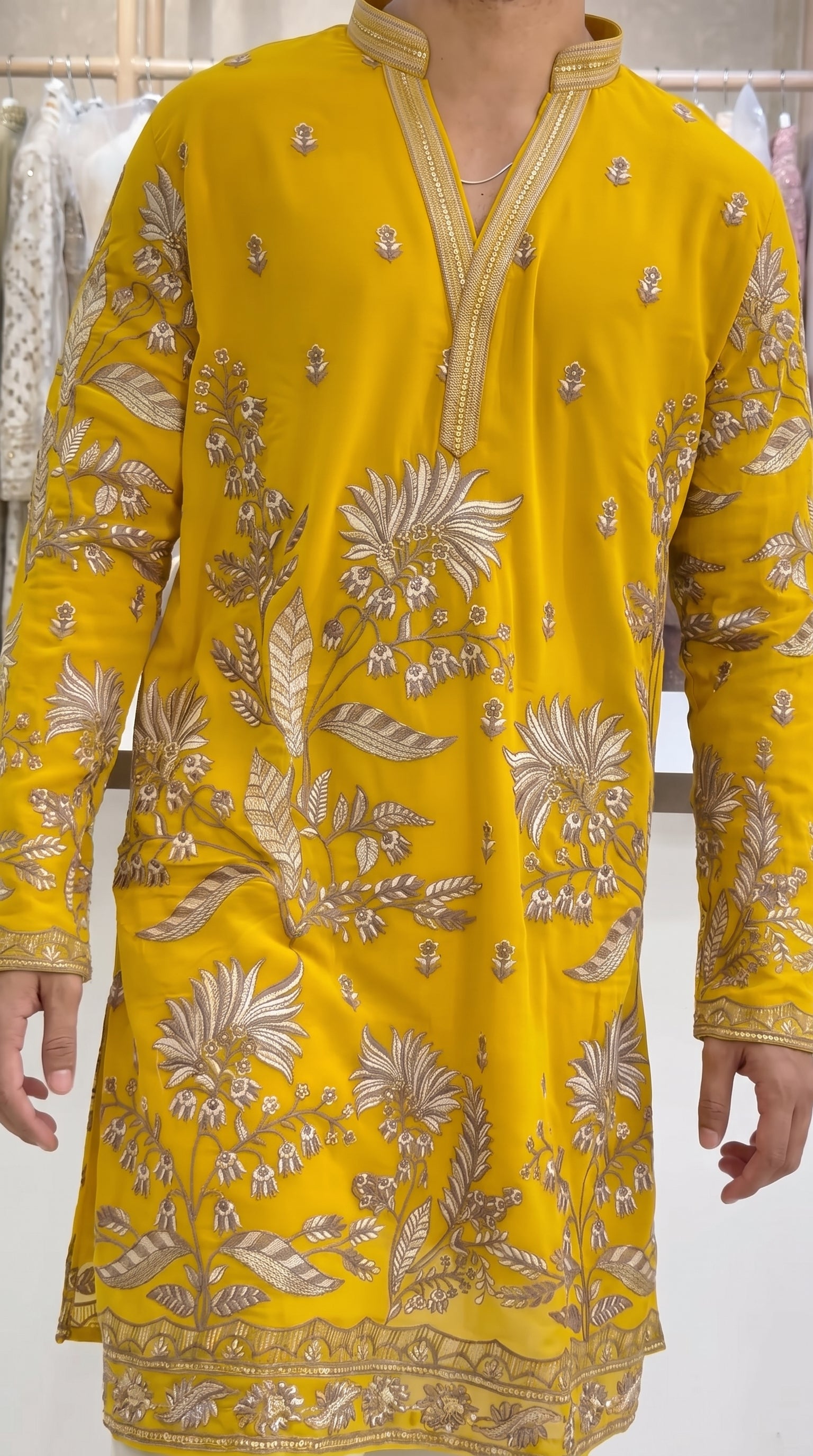Men's Premium Yellow Embroidered Kurta