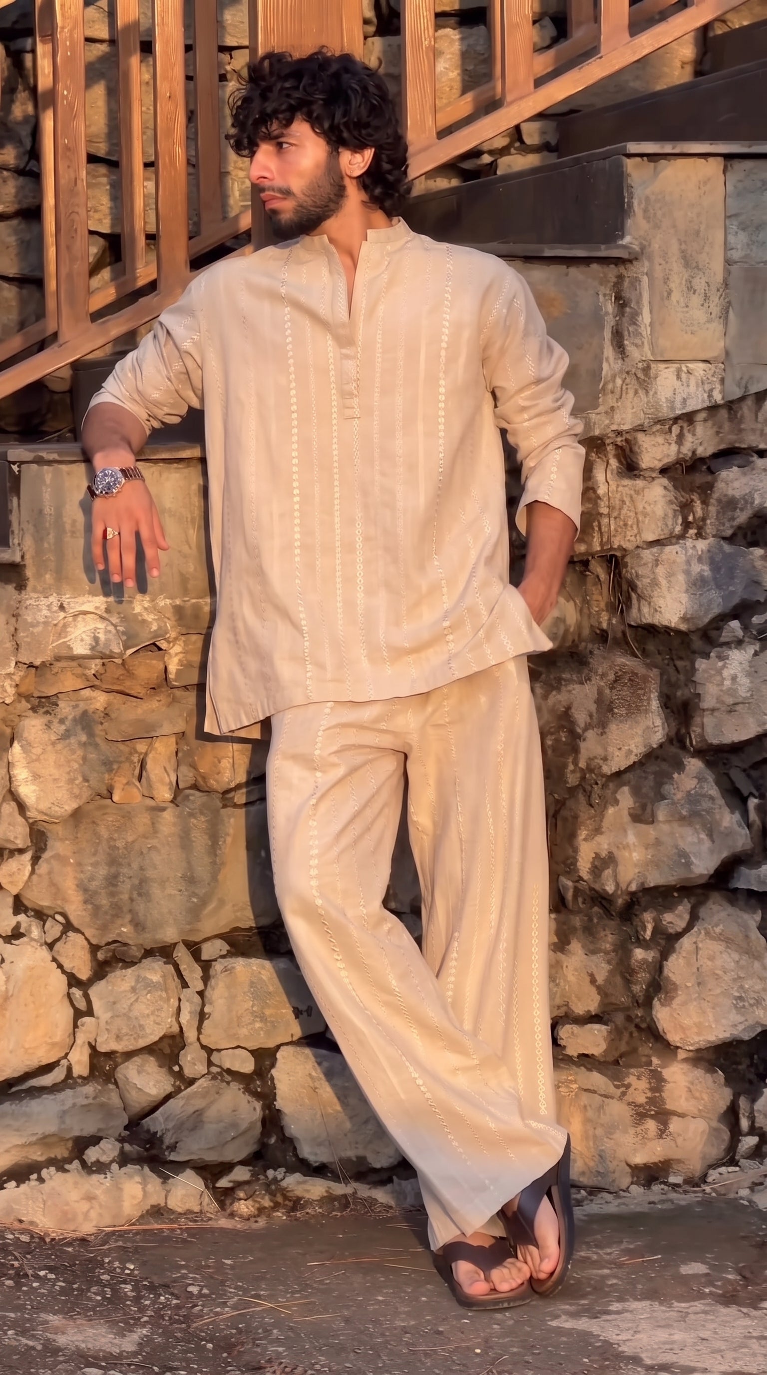 Men's Premium Beige Linen Full Pair Co-ord Set