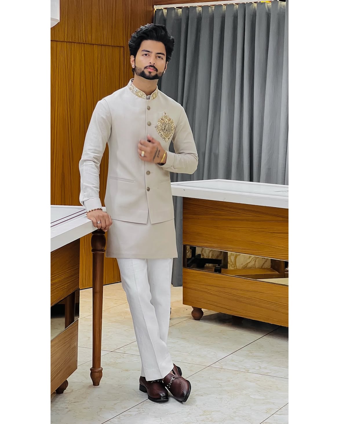 Men's Premium Handwork Linen Pair Set with Designer Nehru Jacket