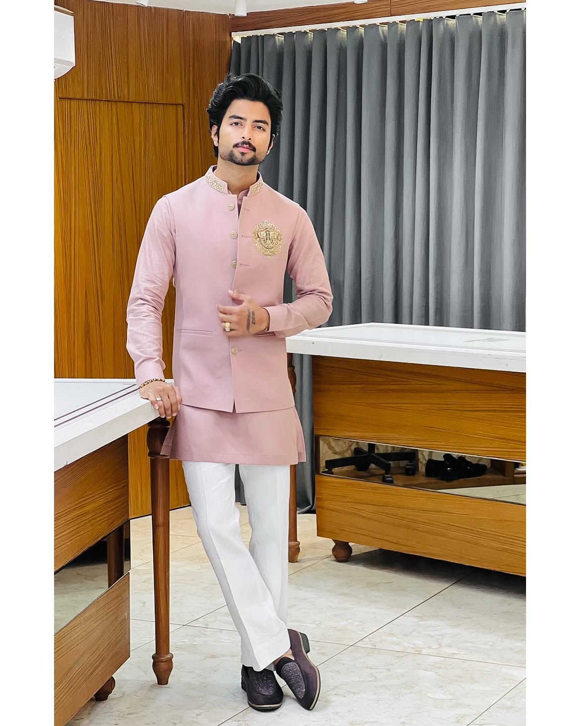 Men's Premium Handwork Linen Pair Set with Designer Nehru Jacket