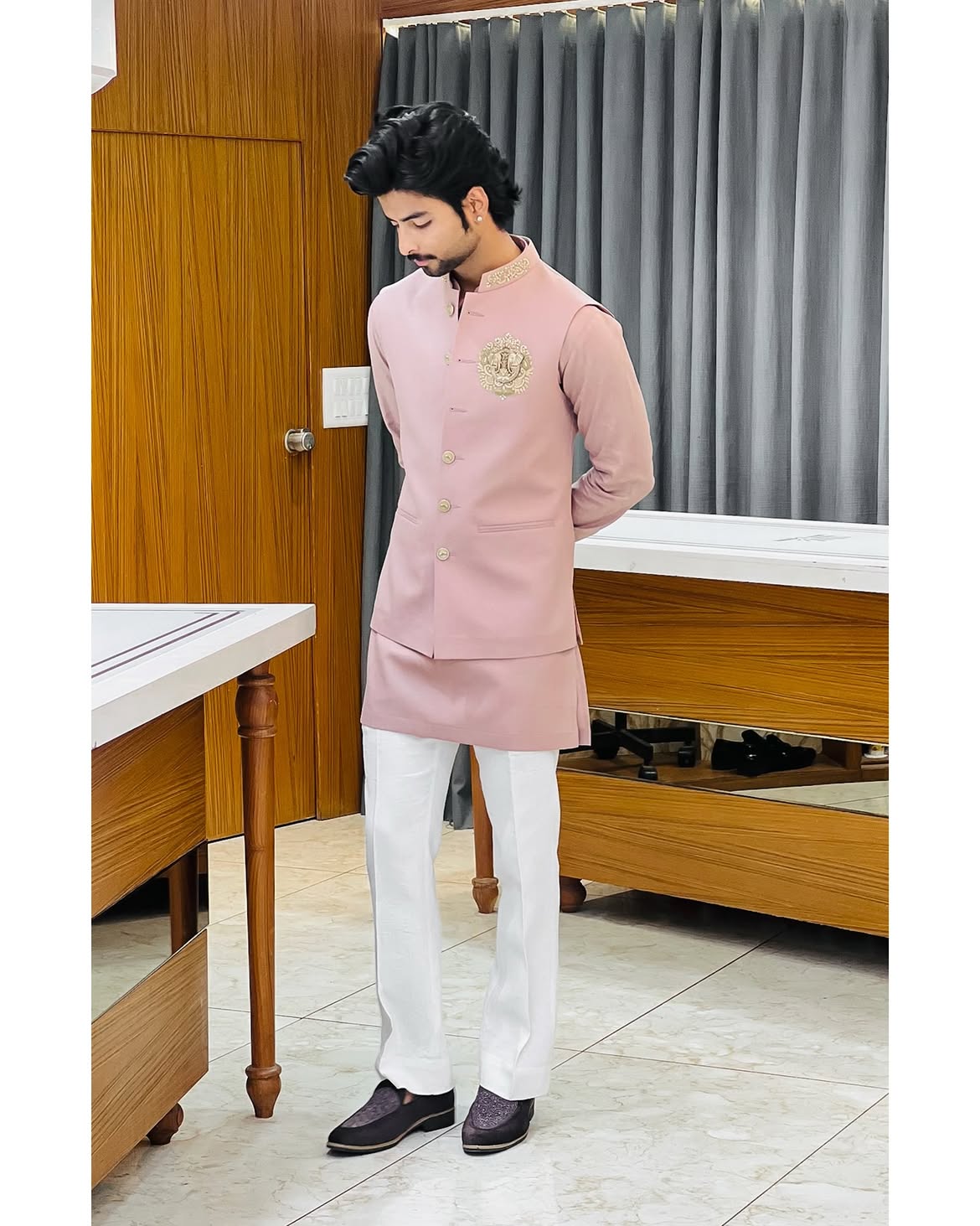 Men's Premium Handwork Linen Pair Set with Designer Nehru Jacket