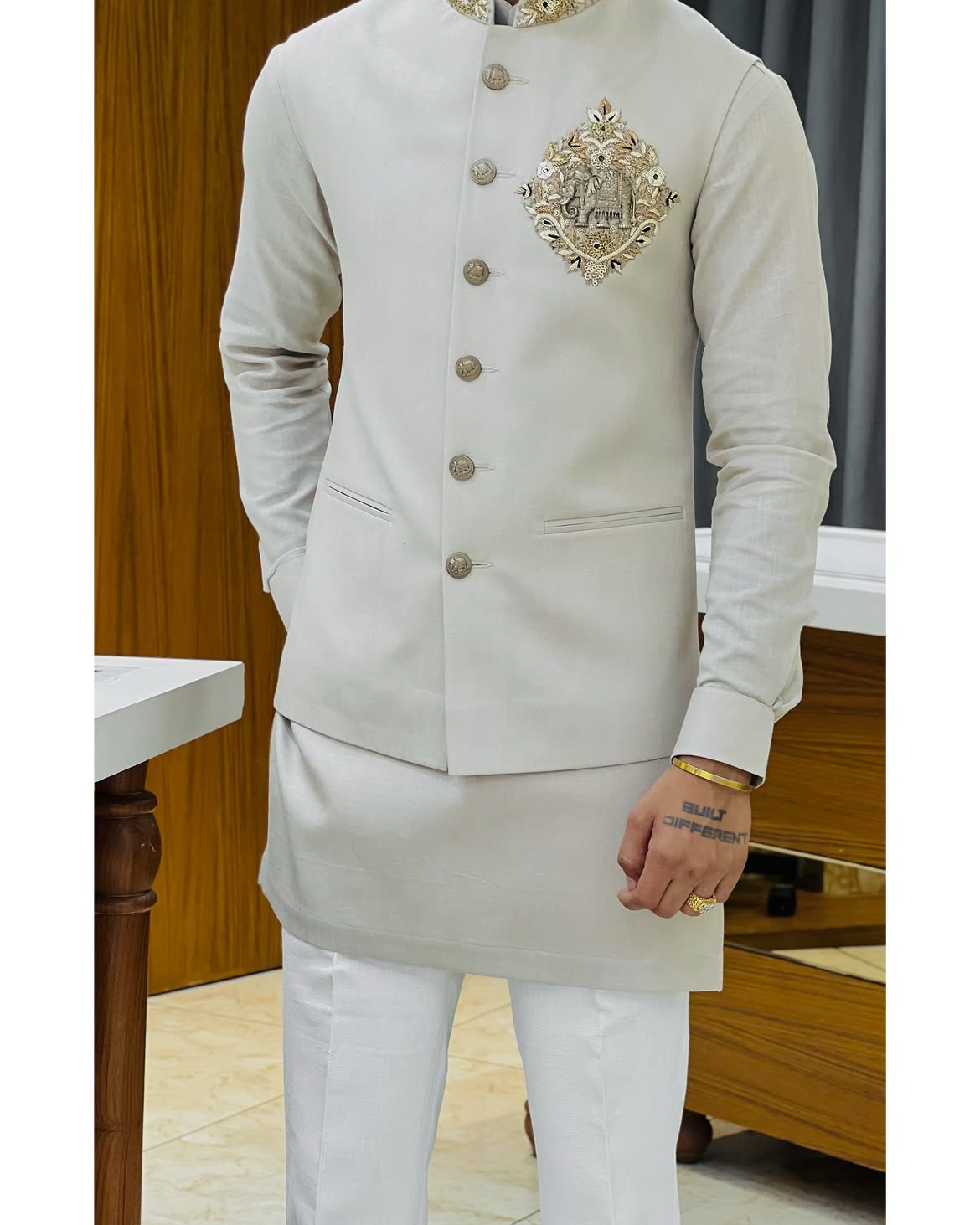 Men's Premium Handwork Linen Pair Set with Designer Nehru Jacket